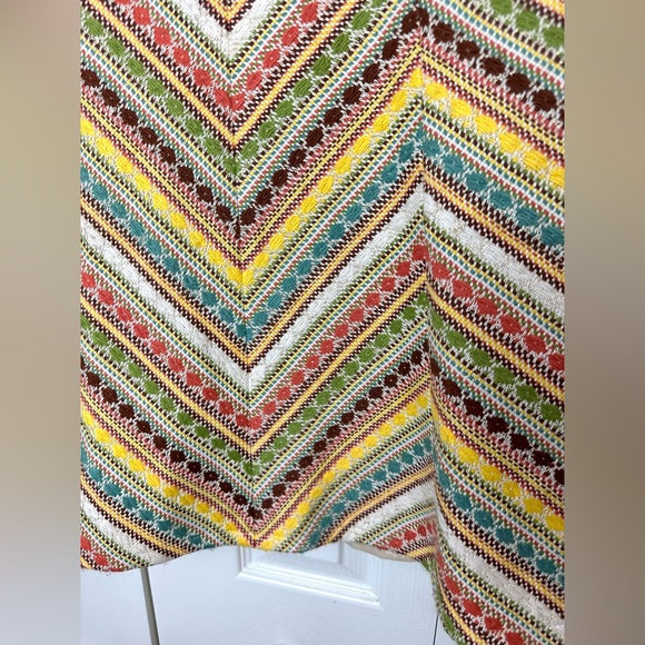 Vtg NANETTE LEPORE A-line Chevron Skirt Tweed Colorful Metallic Brown Green Tan - Picture 2 of 8